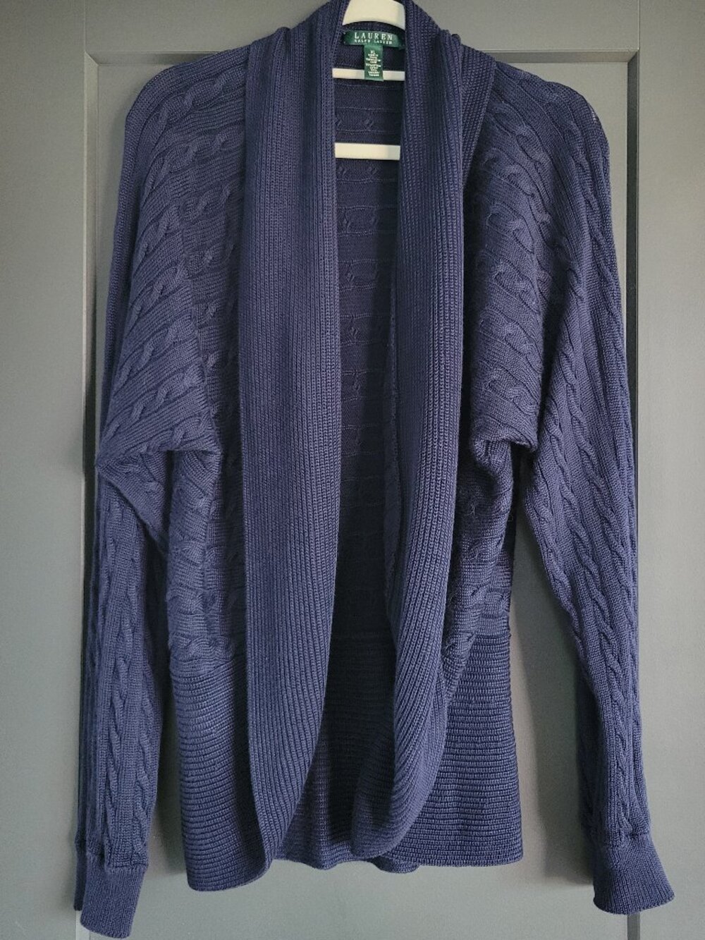 Lauren Ralph Lauren Navy  Cable Knit Shawl Collar Open Cardigan - Picture 2 of 12